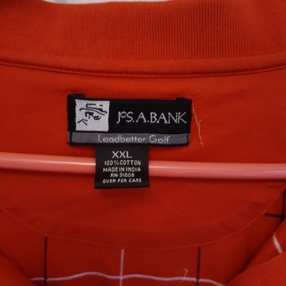 jos. a. bank golf shirt mens xxl 2x red windowpane cotton polo ledbetter top - Picture 2 of 4